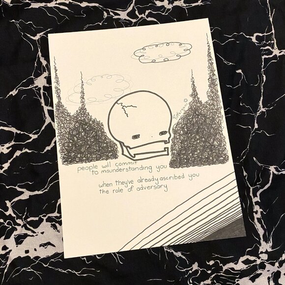 Original ADVERSARY crazy cute skull poetry poster drawing - Picture 1 of 1